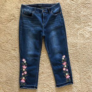 Rafaella Embroidered Capri/Crop Blue Jeans raw hem